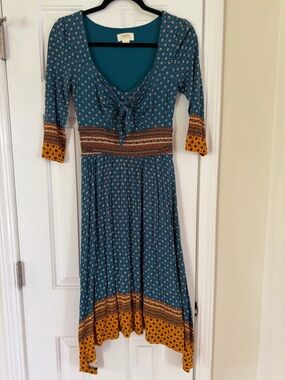 Anthropologie | Maeve Beloved Tie Front Bohemian Eclectic Midi Dress Size XS
